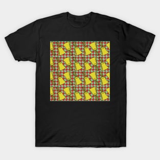 Red dots Green Background Handbell Pattern T-Shirt